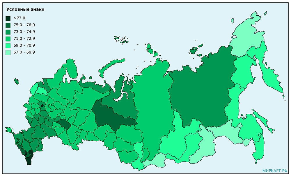 Карта России продолжительность жизни по регионам